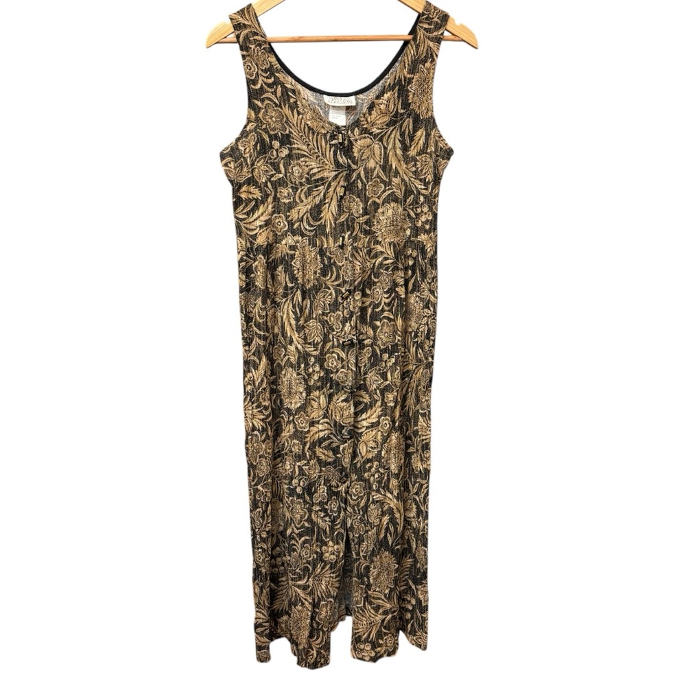 vintage 90s button down dress with neutral floral print, Made in USA. Medium